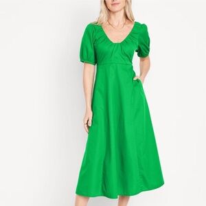 Puff-Sleeve Midi Swing Dress